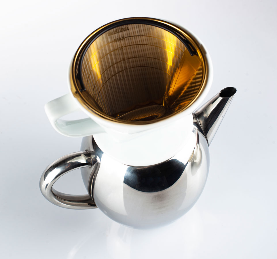 All-metal gold filter with Porcelain filter holder and coffee pot